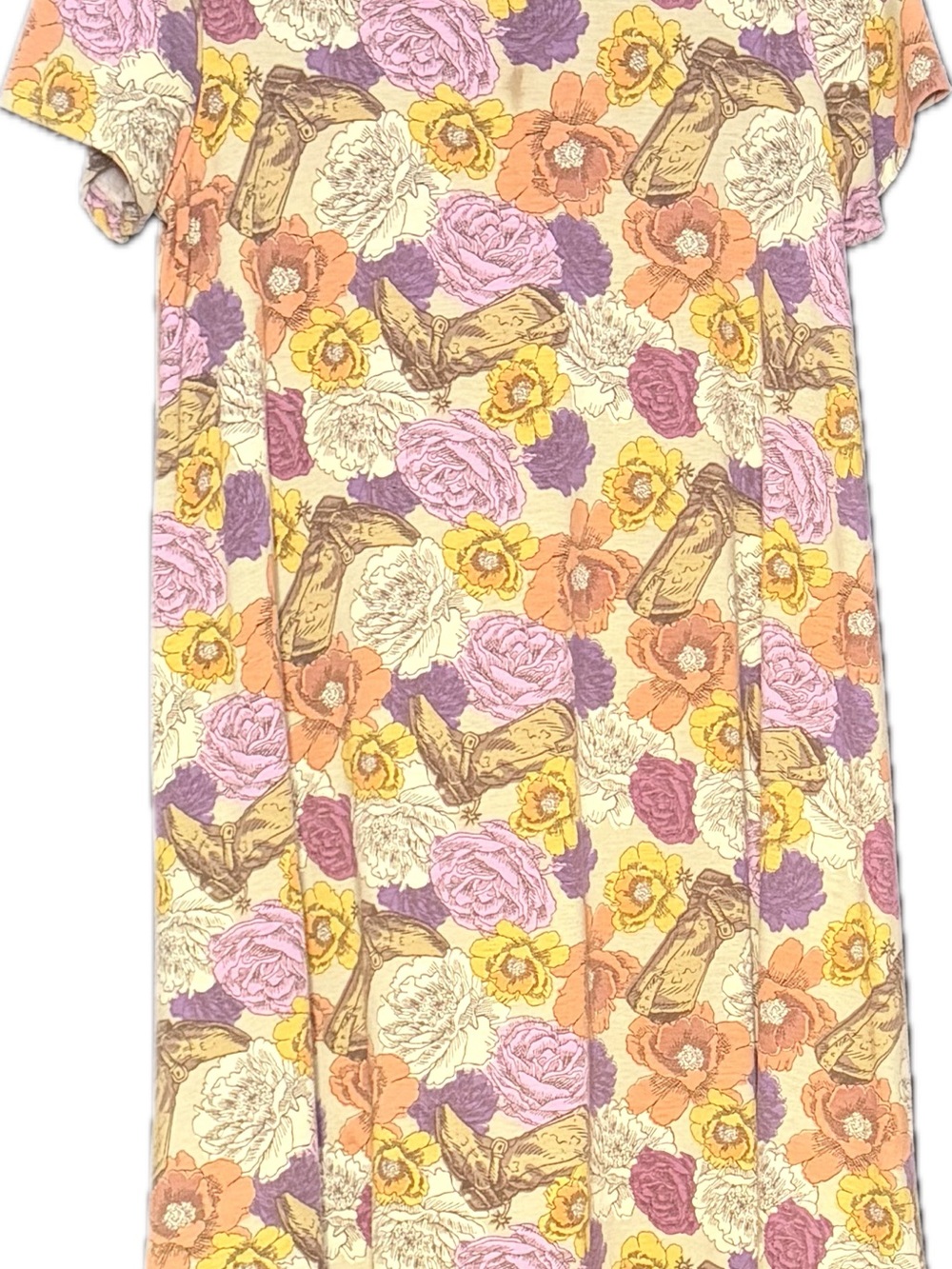 LuLaRoe Floral High-Low Dress in Yellow, Pink, Purple and Cream